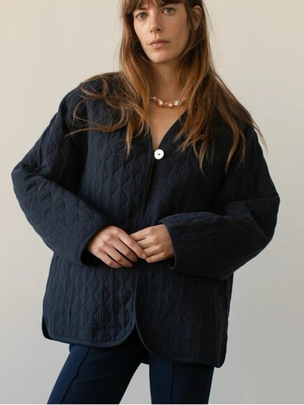 DONNI Quilted Relaxed Jacket in Navy Blue